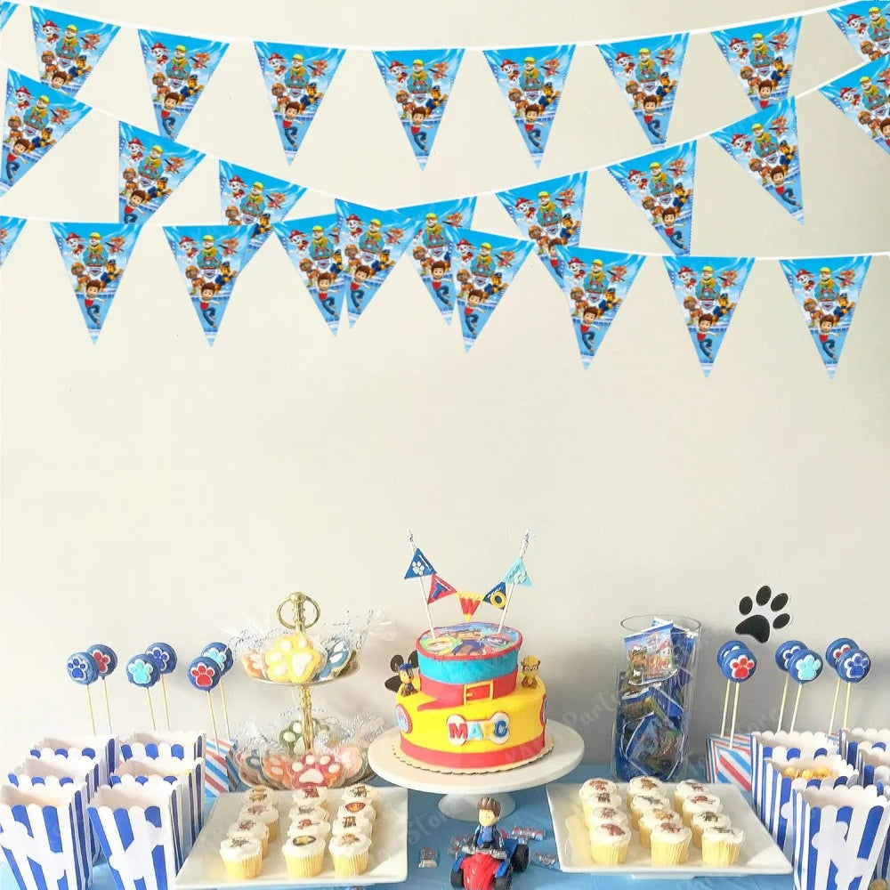 New Paw Patrol Banner Kids Birthday Bunting Pennant Baby Shower Wedding Garland Flag Party Outdoor Garden Decoration Supplies