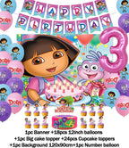Cartoon-Dora-The-Explorer Theme Kids Birthday Party Digital Balloon Banner Background Cake Topper Decoration Supplies Baby Gifts