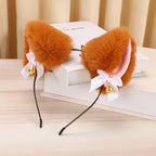Plush Rabbit Sexy Cat Ears Headband for Women Girls Lace Bow Necklace Plush Bell Hairband Cosplay Masquerade-Party Costume Hair
