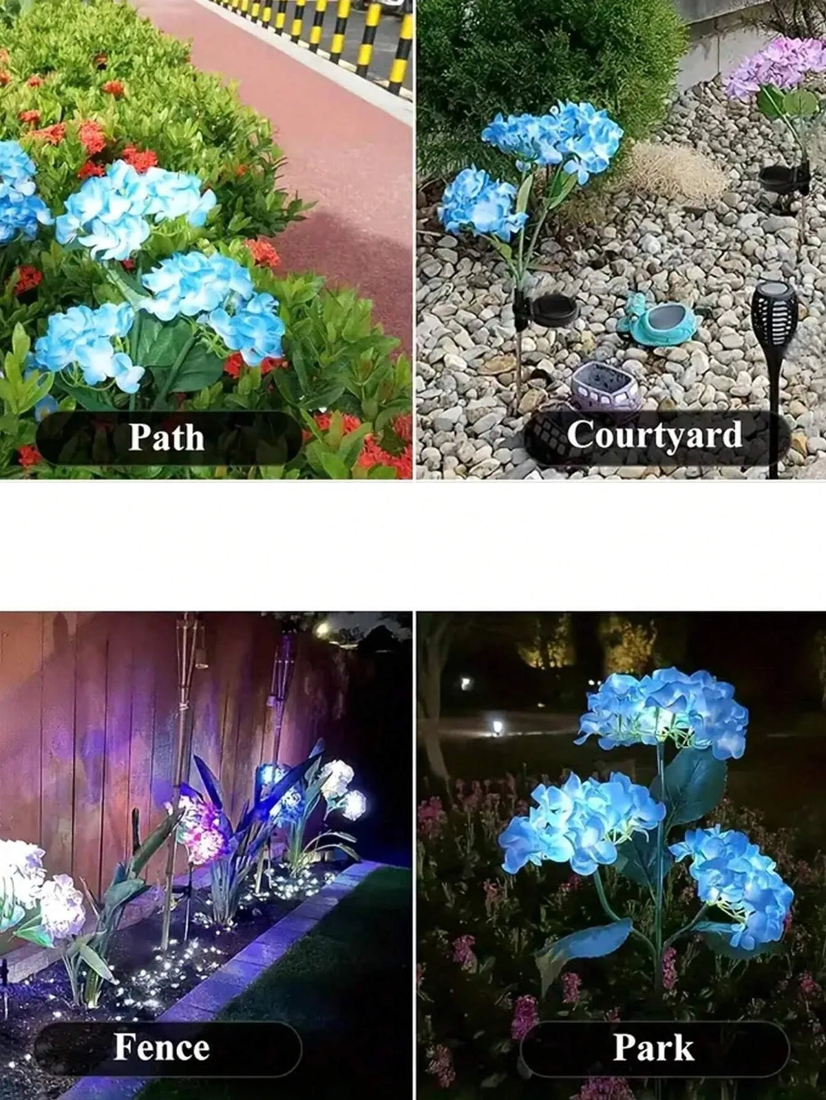 1PC Solar Hydrangea Lights With 3 Heads,LED Artificial Flower Lights,Used For Outdoor Yard, Garden,Lawn,Fence,Pathway Decoration