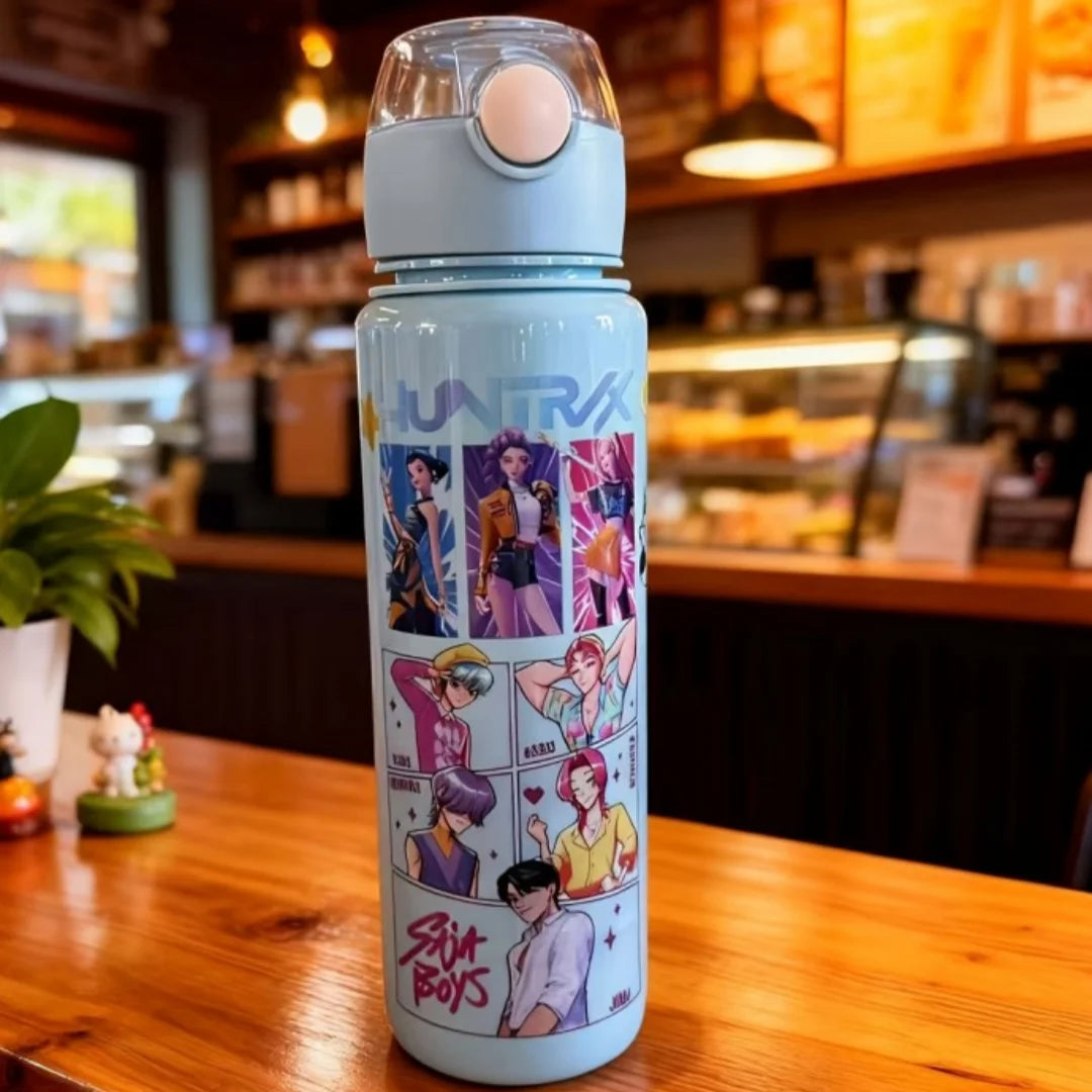 Cartoon Figure Water Bottle, Portable Outdoor Straw Cup for Kids-Girls’ Summer Sports Leakproof Cute