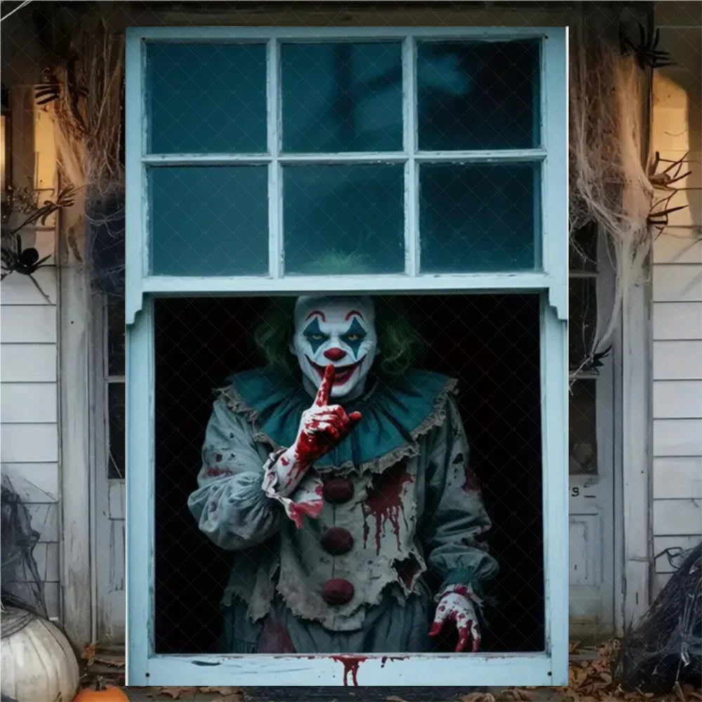 Scary Halloween Curtain Window Banner Horror Hanging Cloth Family Party Decoration Witch Zombie Ghosts Super Terrifying Backdrop