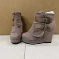 2025 New Women's Boots Zip Womens High Heels Suede Fashion Wedge Heels Durable Retro Women Ankle Boots Round Head Bottes Femmes