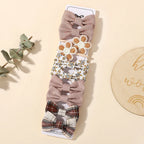 10Pcs Girls Fresh Bowknot Head Rope Sweet Printing Double Ponytail Hair Ties Bands Head Scrunchies Without Cardboard