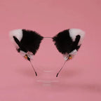 Plush Rabbit Sexy Cat Ears Headband for Women Girls Lace Bow Necklace Plush Bell Hairband Cosplay Masquerade-Party Costume Hair