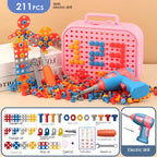 211PCS Pretend Repair Toolbox DIY Assembling Power Screwdriver Toy Kit Creative Games Educational Montessori Toys