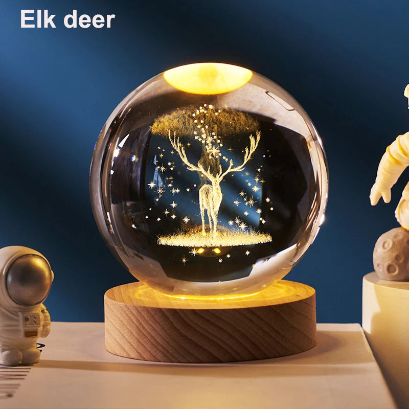 GGbingo 6cm Crystal Ball Decoration Astronomy Solar System Planets Moon Astronaut LED Balls Home Snow Glass Globe Decorations