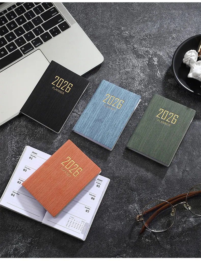A7 specification 2026 English planner book, mini portable pocket daily schedule book, 64 sheets 128 page thin weekly calendar