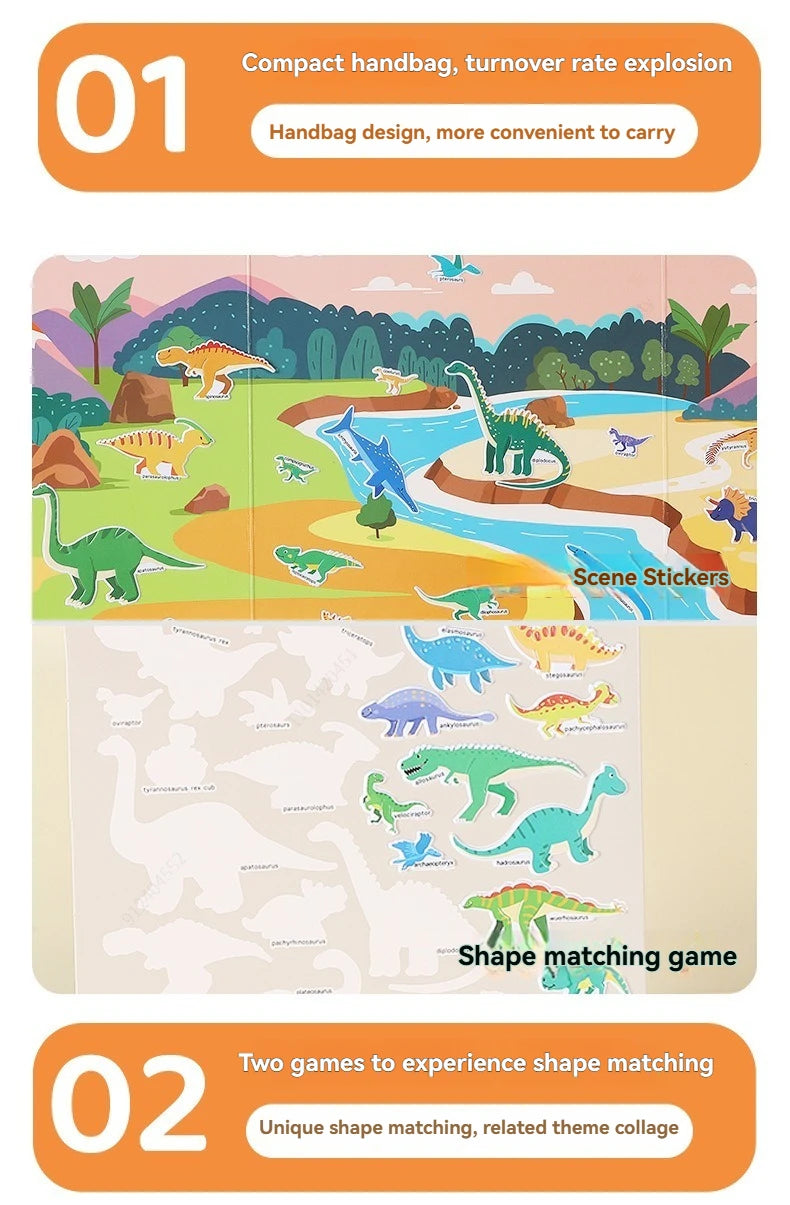 Sticker Books 3D Reusable Stickers Books Animal Dinosaurs Ocean World Vehicle Educational Travel Stickers