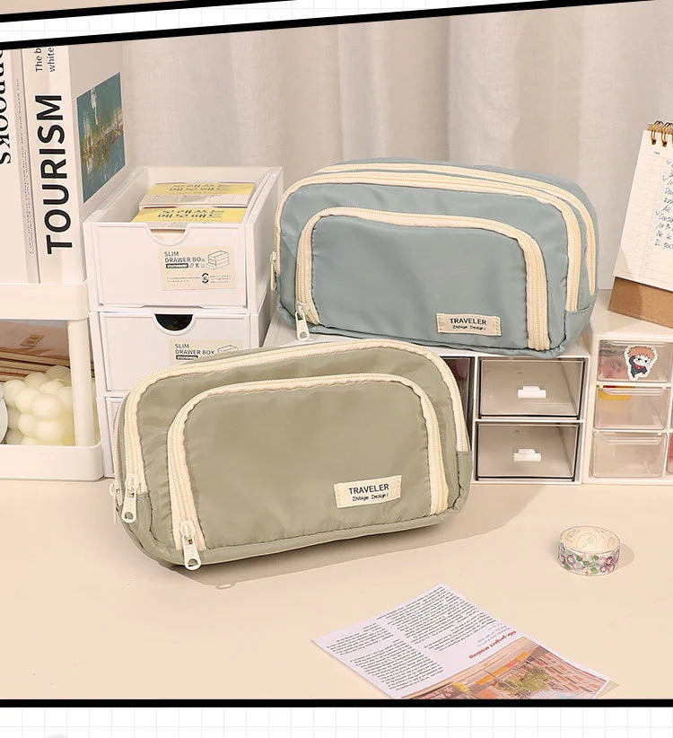 Large Capacity Simple and Versatile Japanese Pencil Case Stationery Box for Female Primary School Students, Junior High School S