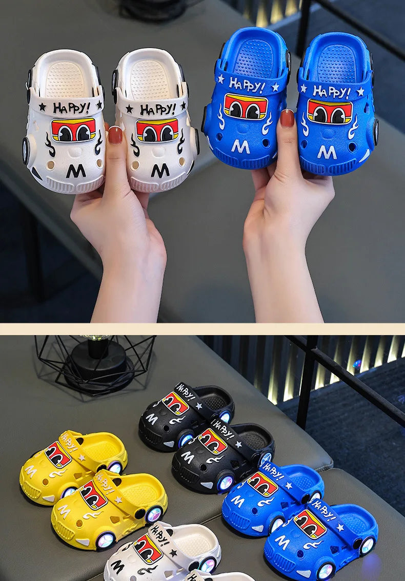 New 2026 Kids Glowing Slippers Summer Outdoor Two-Way Wear Anti-Slip Cute Small Children Sandals Boys Slip-On Home Slippers