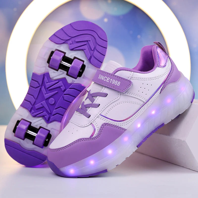 Light Up Roller Shoes Kids LED Sneakers USB Charge Sport Shoes