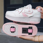 Girls Retractable Roller Shoes Breathable Walking Sneakers