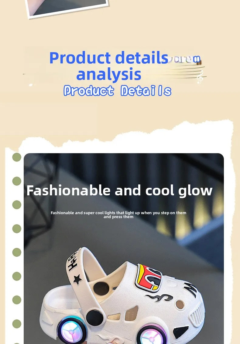 New 2026 Kids Glowing Slippers Summer Outdoor Two-Way Wear Anti-Slip Cute Small Children Sandals Boys Slip-On Home Slippers