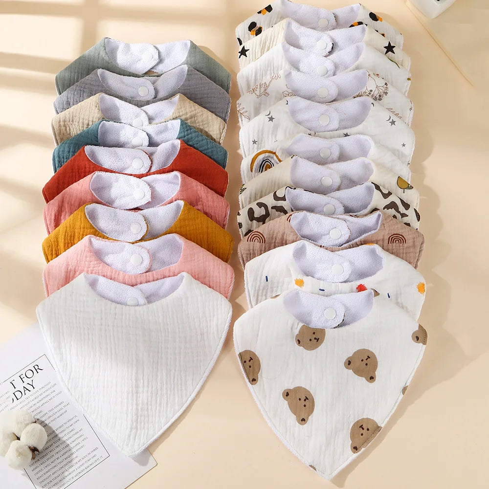 New Cotton Baby Bib Soft Waterproof Triangle Saliva Towel Adjustable Button Print Infant Boy Girl Feeding Burp Cloth Cute Bibs