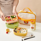 WORTHBUY Outdoor Portable Sealed Divided Food Container Detachable 3 Grids Plastic Lunch Box For Kids Student Microwave Safe
