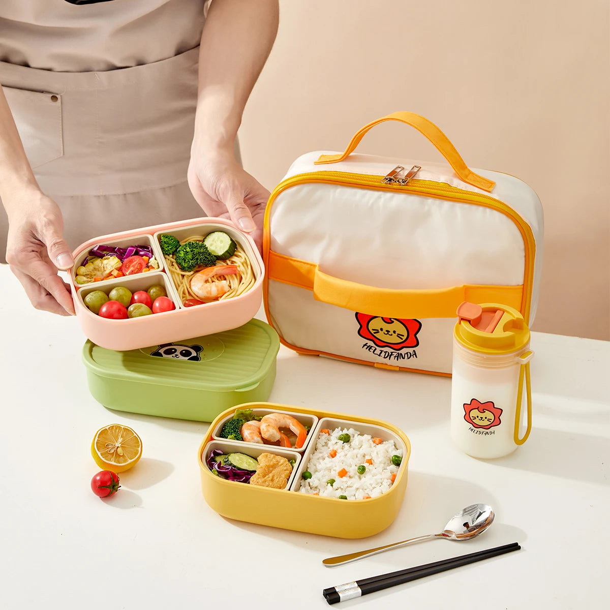 WORTHBUY Outdoor Portable Sealed Divided Food Container Detachable 3 Grids Plastic Lunch Box For Kids Student Microwave Safe