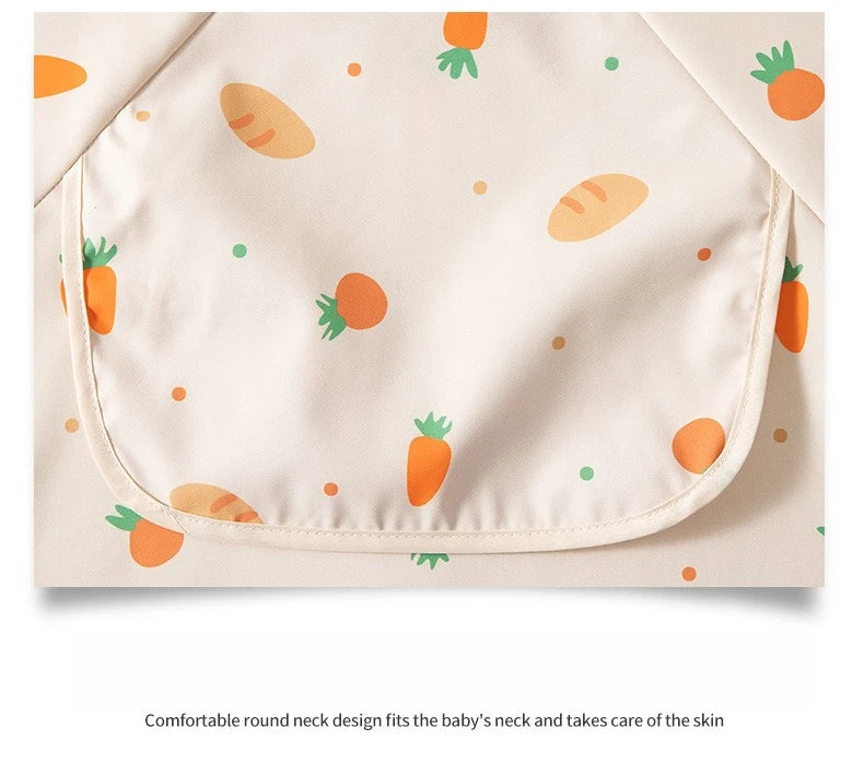 1PC Child Feeding Bib Waterproof Long Sleeve Apron Rice Pocket Feeding Blouse Toddler Bibs Children's Summer Thin Feeding Smock