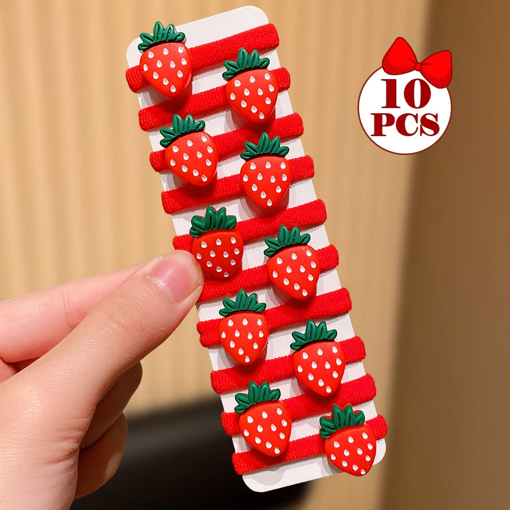 10pcs Multi-Color Strawberry Hair Ties Set Cute Design Girls Hair Accessories Enhances Daily Festive Styling Sweet Gift