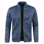 Autumn and Winter Men's New Long Zipper Color Block Sweater Sleeves Thin Plush Sweater Jacket Casual Slim Fit Comfortable Coat