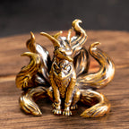 1pc Solid Brass Seven-Tailed Fox Figurine Vintage Anime-Themed Collectible Keychain Ornament