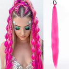 LUPU Synthetic Ponytail Extension with Elastic Tie Hair Band 26" Long Straight Colored Braiding Ponytail Ombre Pink Purple Blue