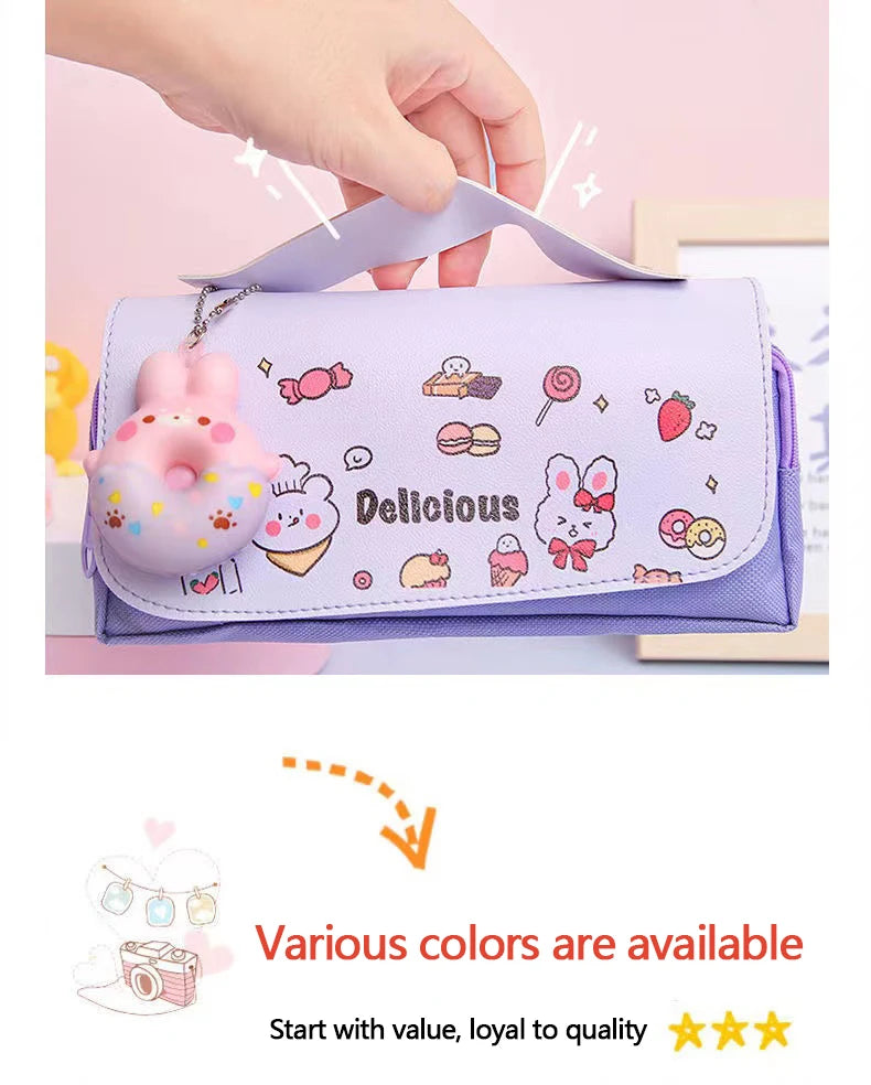 Cute Decompression Pencil Case Large Capacity Storage Bag Back to School Supplies Kawaii Korean Stationery Pen Cases