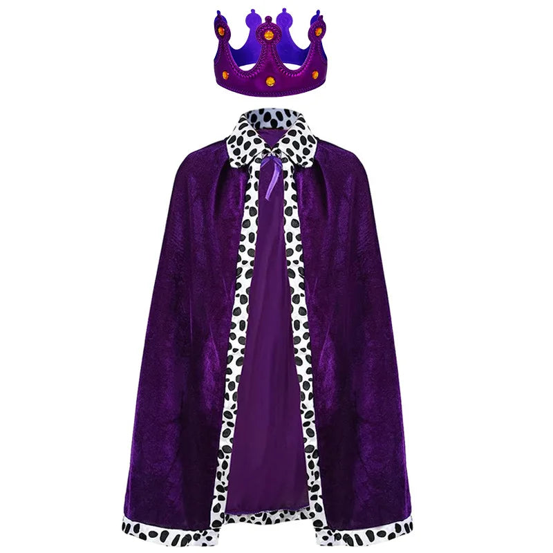 Adult Kids Cape King Prince Cosplay Costume Crown Shawl Parent-child Activity Party Performance Costume Halloween Cloak