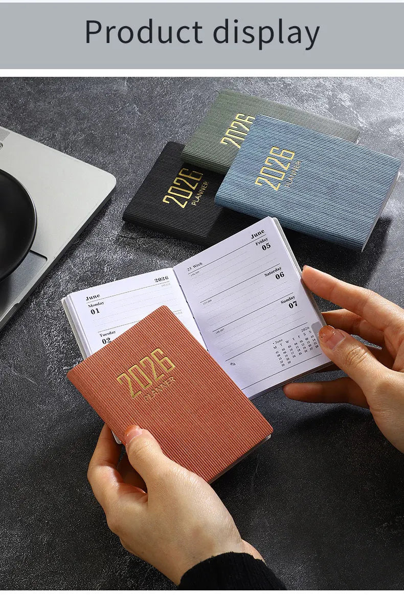 A7 specification 2026 English planner book, mini portable pocket daily schedule book, 64 sheets 128 page thin weekly calendar