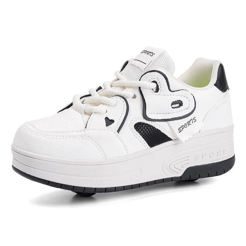 Girls Retractable Roller Shoes Breathable Walking Sneakers