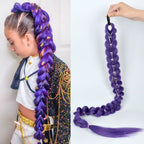 32" Extra-Long Synthetic Purple Braided Wig | Shimmering Metallic | Kids Christmas Costume Hairpiece - Rumi Collection