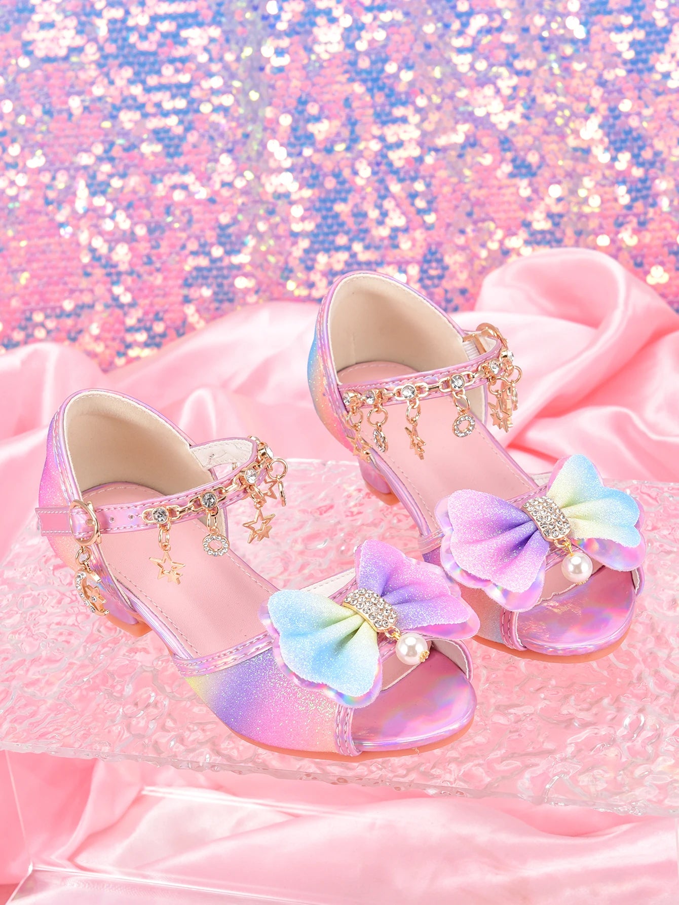 Girls Rainbow Glitter Dress Shoes Party Sandals for Kids