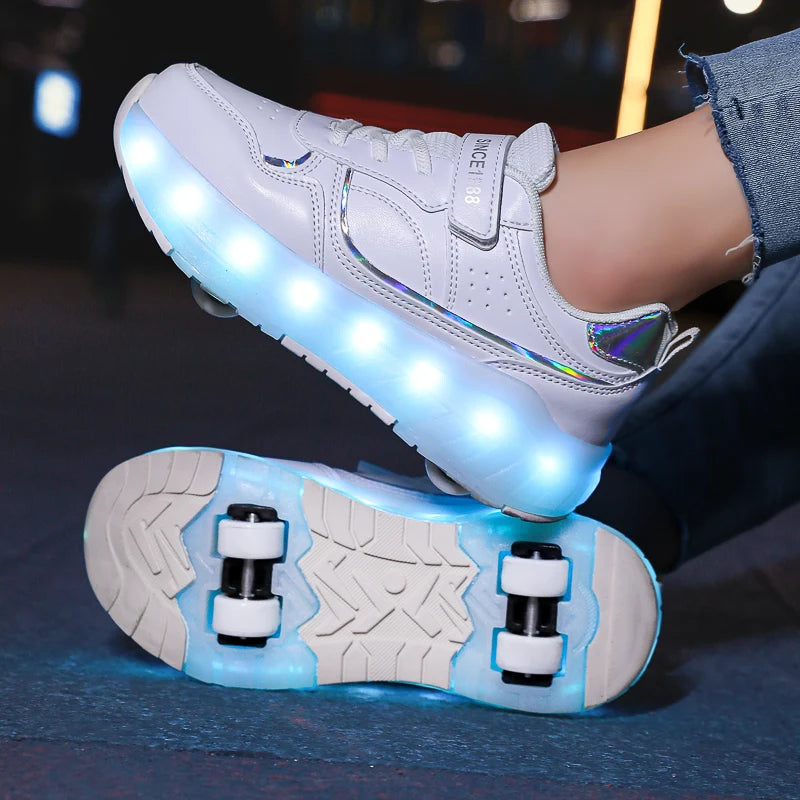 Light Up Roller Shoes Kids LED Sneakers USB Charge Sport Shoes