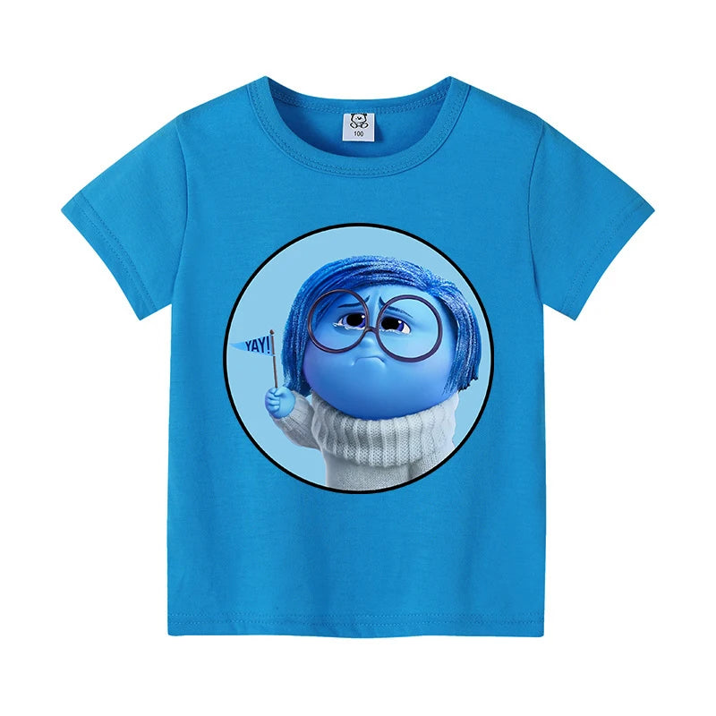 Inside Out 2 Joy Sadness Girls Boys Child T Shirt Clothes Tops Children's Clothing Summer Cute Short Sleeve Tee Kids Gift