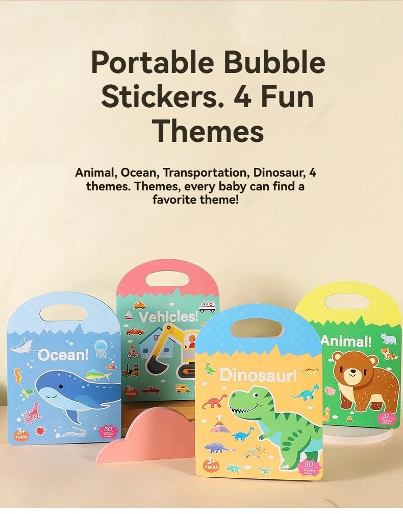 Sticker Books 3D Reusable Stickers Books Animal Dinosaurs Ocean World Vehicle Educational Travel Stickers