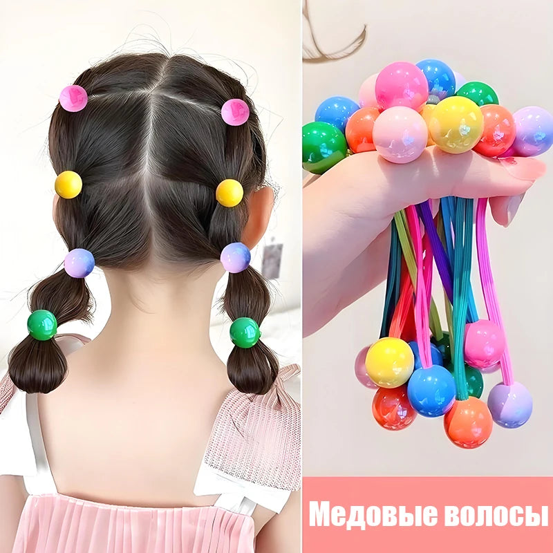 Candy Color Ball Hair Ties for Girls Cute Princess Long Elastic Hair Rope Colorful Beaded Ponytail Holders Kids Baby Hair Bands