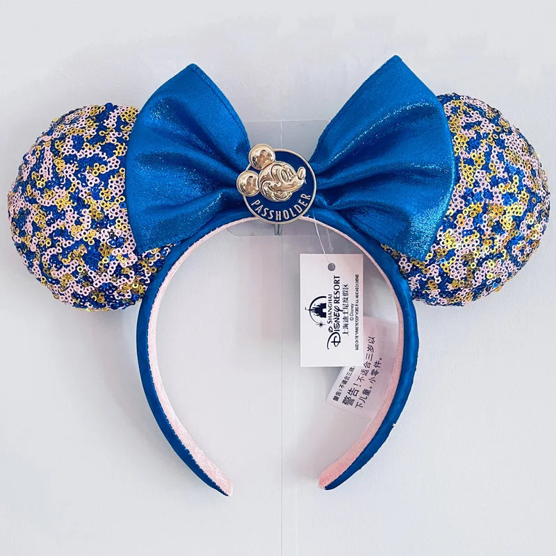 Disney Princess Headband Mickey Ear Rapunzel Sequin Bow Hair Hoop Birthday Gift Girl Accessories Halloween Gift Christmas Jack