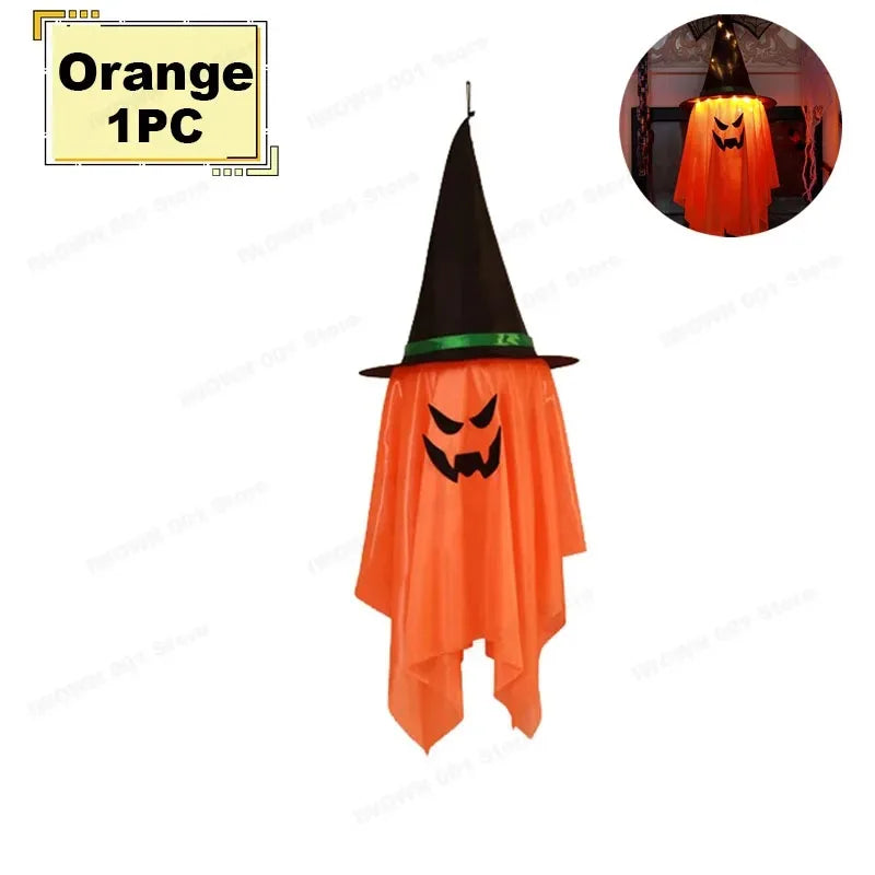 LED Flying Witch Hats Halloween Decorations Hanging Ghost Lights Glowing Wizard Lamp for Bar Party Dress Up