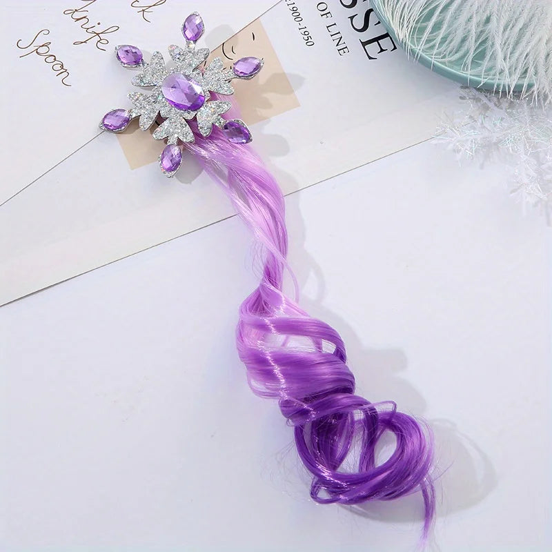 Children's Colorful Wig Hair Clips - Snow Queen - themed Gradient Long Curly Hair Girls' Braided Colorful Rope Headpiece