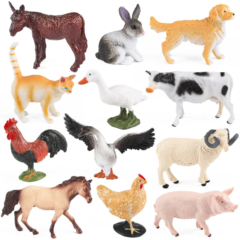 Oenux Mini Wild Forest Animals Insect Dinosaur Model Owl Fox Squirrel Hedgehog Fox Frog Figurines Cake Toppers Kid Toy Gift