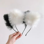 Plush Lace Cat Ears Bell Headband for Women Korean Style Elegant Fashion Girl Hair Band Party Cosplay