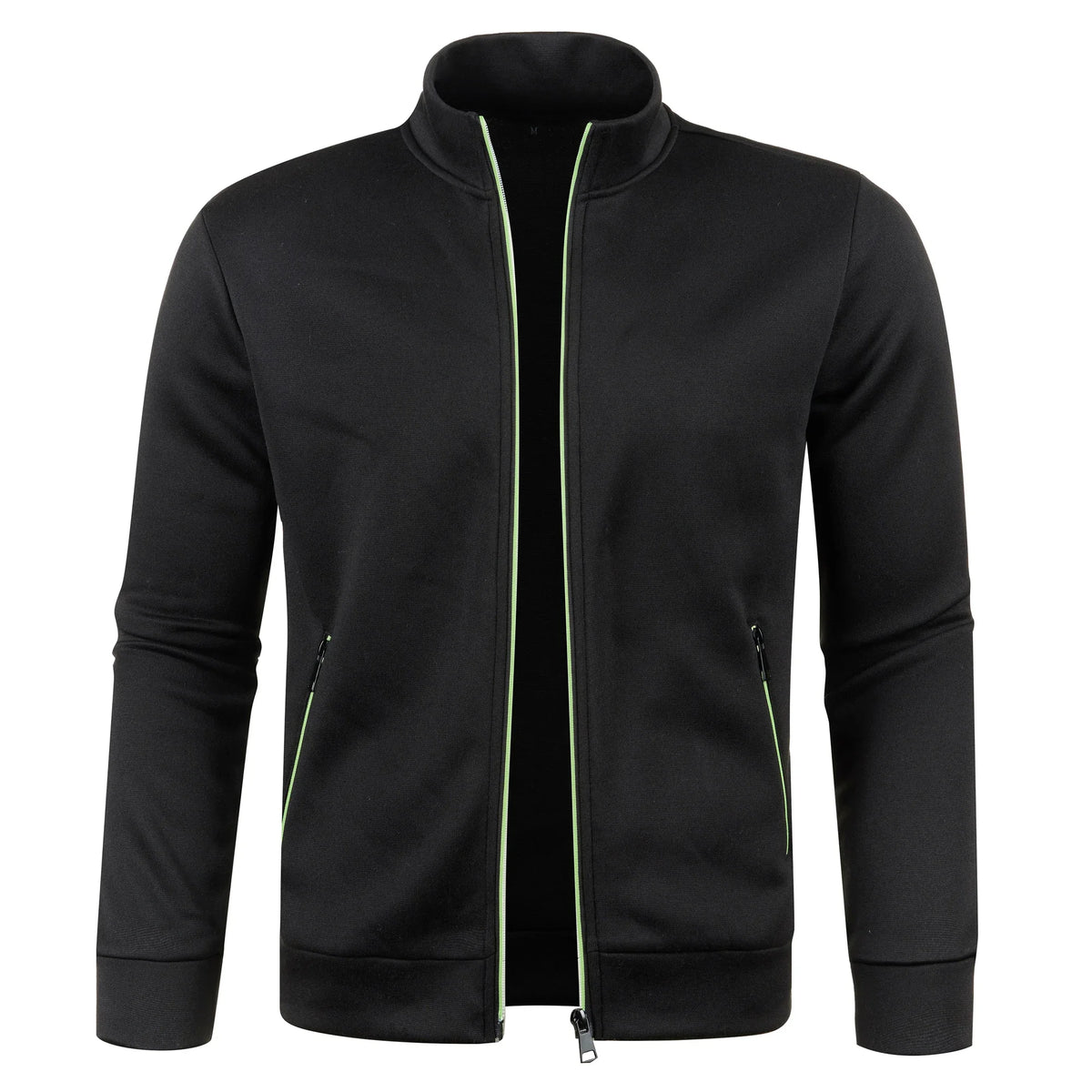Autumn and Winter Men's New Long Zipper Color Block Sweater Sleeves Thin Plush Sweater Jacket Casual Slim Fit Comfortable Coat