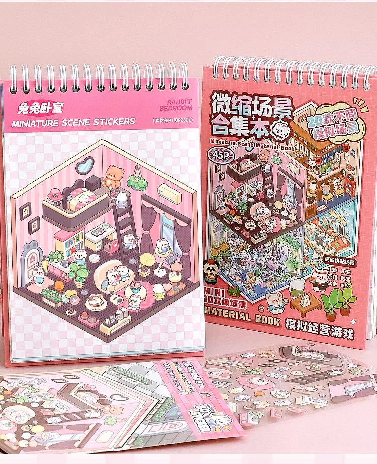 20Pcs Scenes Cartoon Landscape Sticker Book Forest Village DIY 3D Sticker Cabin Scene Pocket Birthday Gift for Kid Child Student