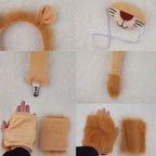 Lion Headband Tail Gloves Cosplay Kawaii Animal Ears Headdress Tie Halloween Party Wearings Adults Xmas Decor DIY Accessories