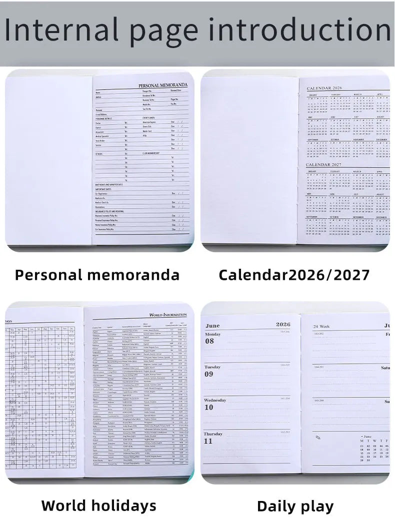 A7 specification 2026 English planner book, mini portable pocket daily schedule book, 64 sheets 128 page thin weekly calendar