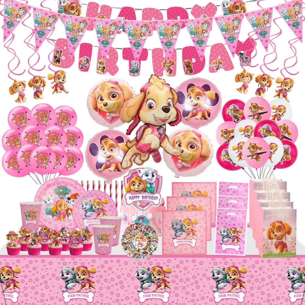 Pink Paw Patrol Skye Birthday Party Decorations Skye Foil Latex Balloons  Tableware Plate Backdrop For Kids Girls Party Supplies