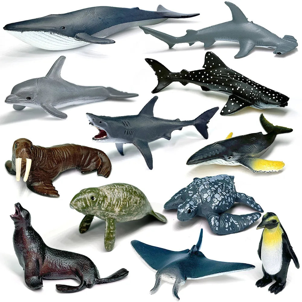 12pcs/set Updated Simulated Marine Animals Penguin Toy Model Realistic Sea Life Turtle Whale Toys For Children Christmas Gifts