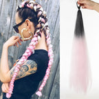 LUPU Synthetic Ponytail Extension with Elastic Tie Hair Band 26" Long Straight Colored Braiding Ponytail Ombre Pink Purple Blue