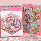 20Pcs Scenes Cartoon Landscape Sticker Book Forest Village DIY 3D Sticker Cabin Scene Pocket Birthday Gift for Kid Child Student