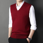 2026 Autumn Winter New Men's Solid Color V-neck Knitted Vest Casual Fashion Warm Sweater Versatile Top